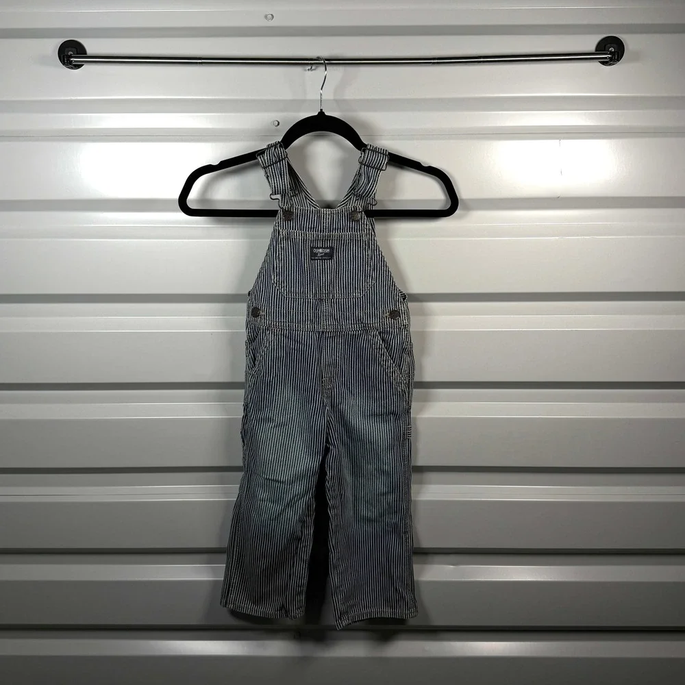 OshKosh Bgosh‎ Kids Hickory Stripe Denim Bib Overalls Blue White Railroad Stripe
